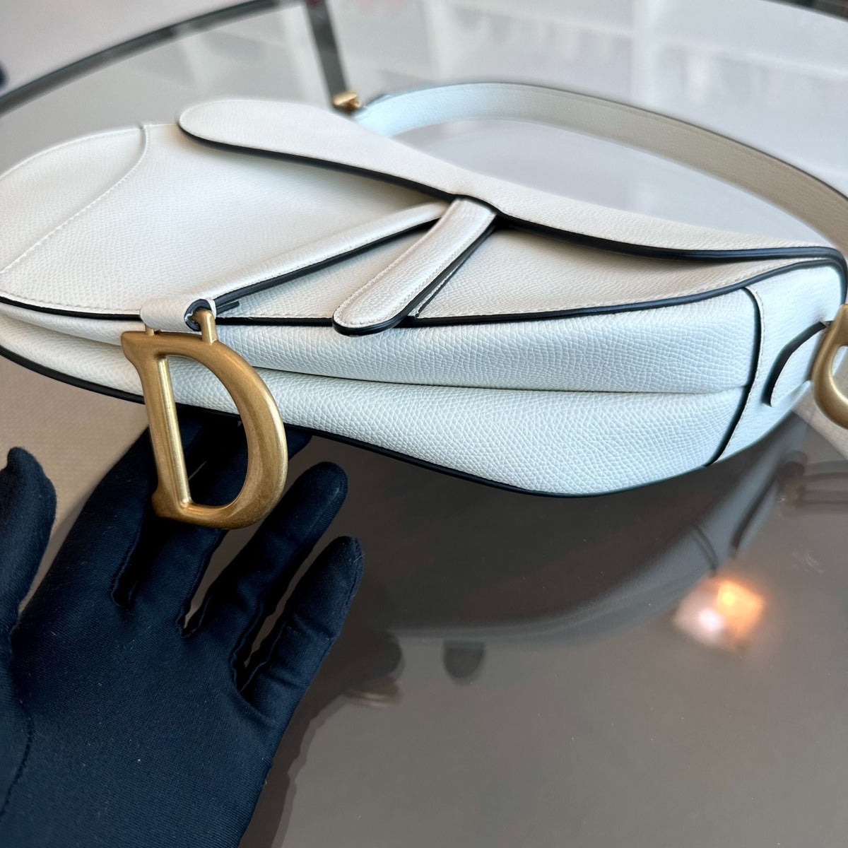 *Full Set, Receipt* Saddle Medium Grained Calfskin Caviar White GHW