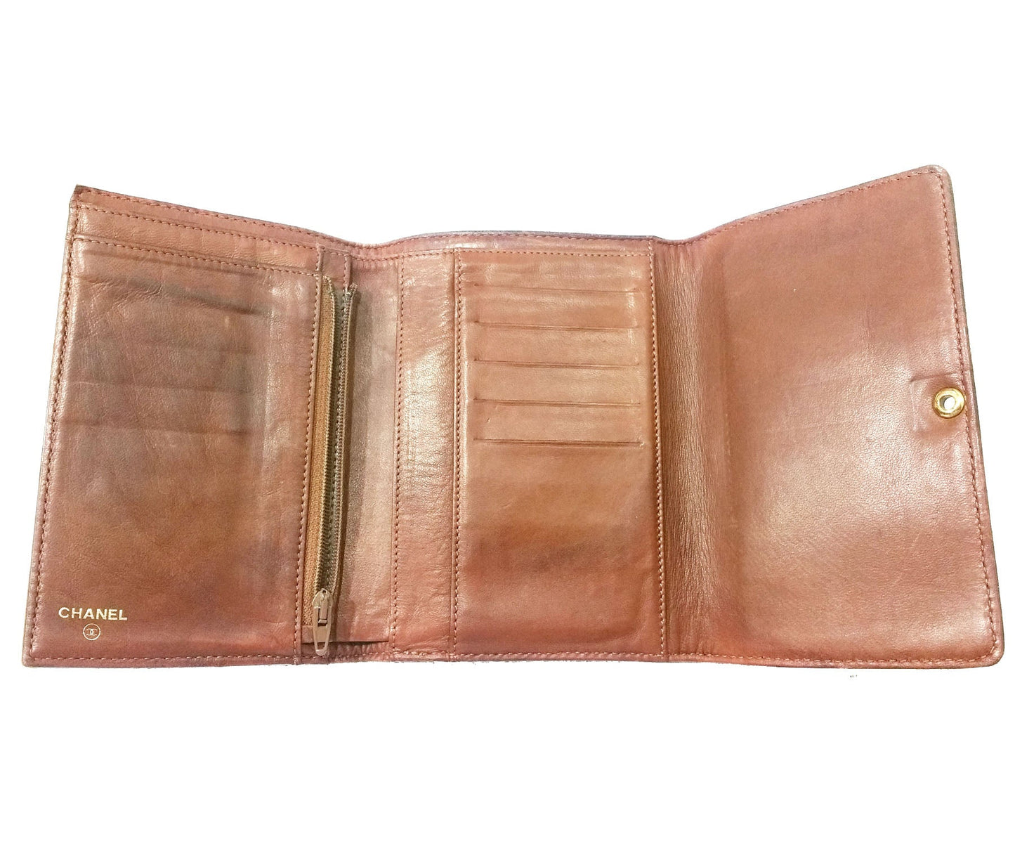 CHANEL Vintage Brown Caviar Tri-Fold Wallet