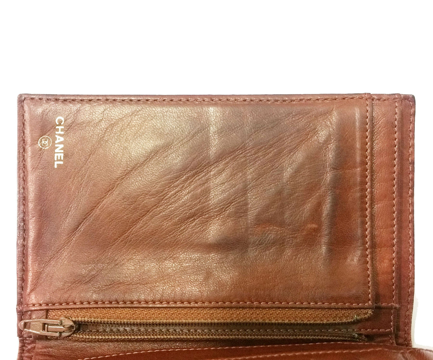 CHANEL Vintage Brown Caviar Tri-Fold Wallet