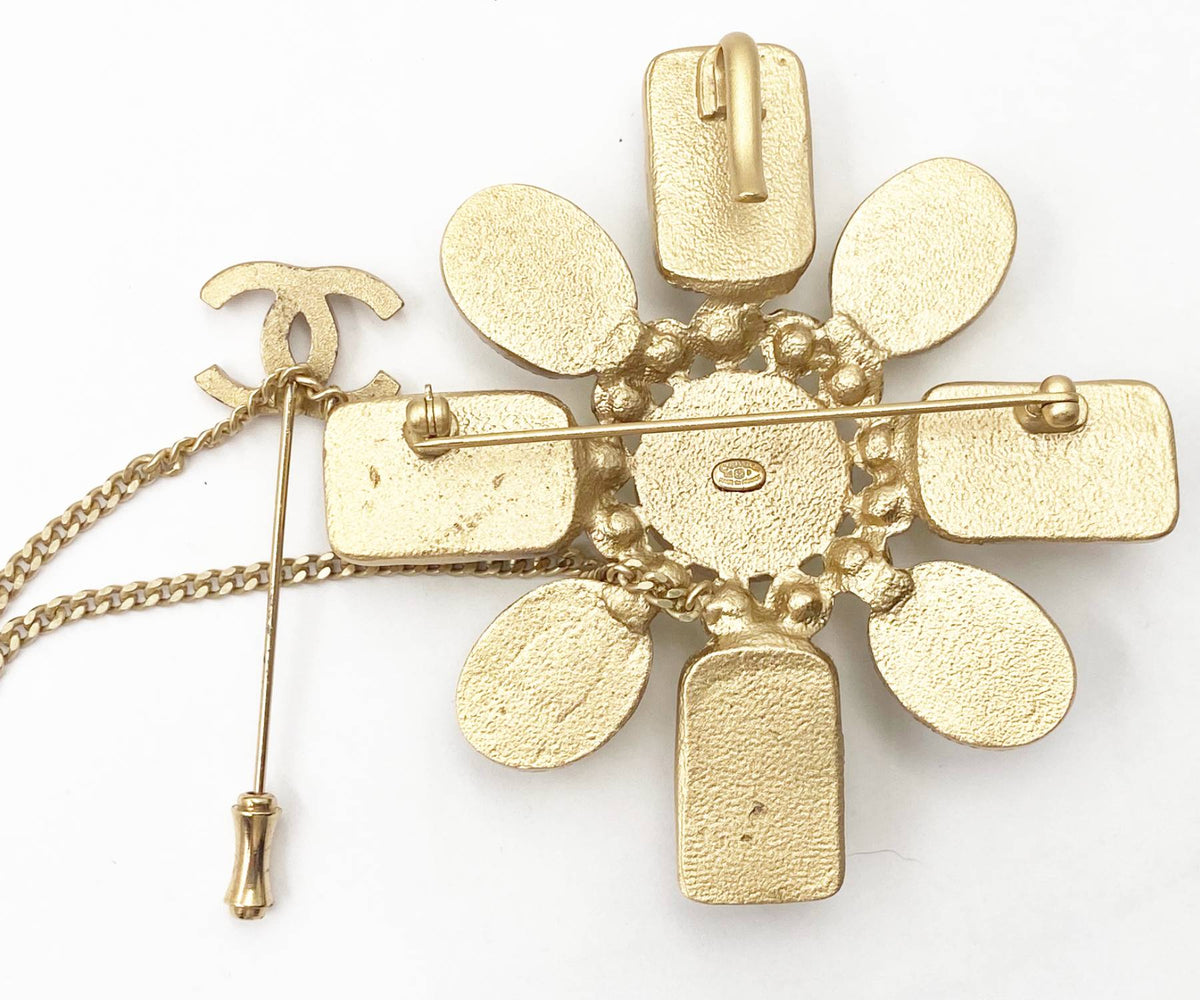 Top Quality Chanel Gold CC Brown Yellow Bronze Stone Chain Pin Brooch