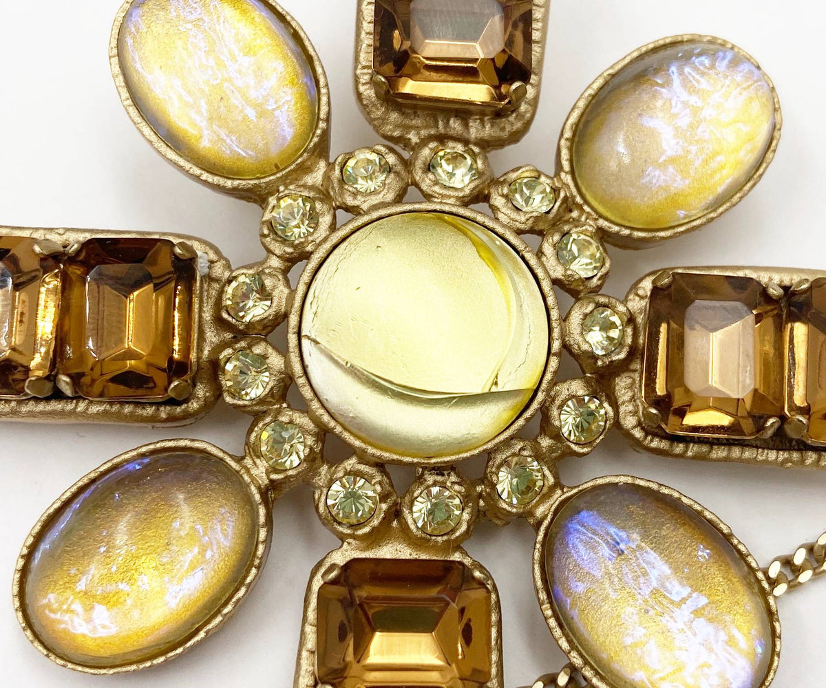 Top Quality Chanel Gold CC Brown Yellow Bronze Stone Chain Pin Brooch