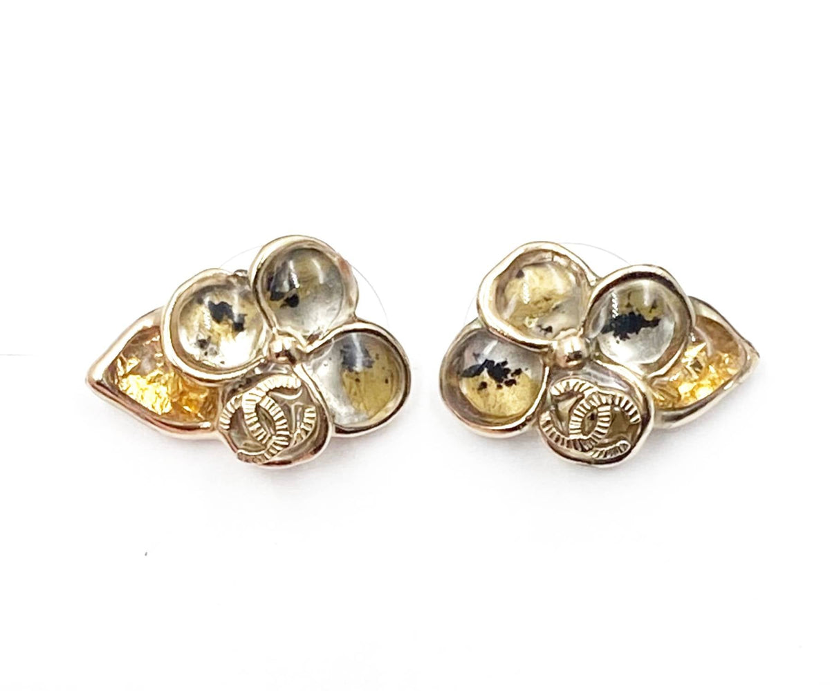 Top Quality Chanel Gold CC Flower Dangle Piercing Earrings