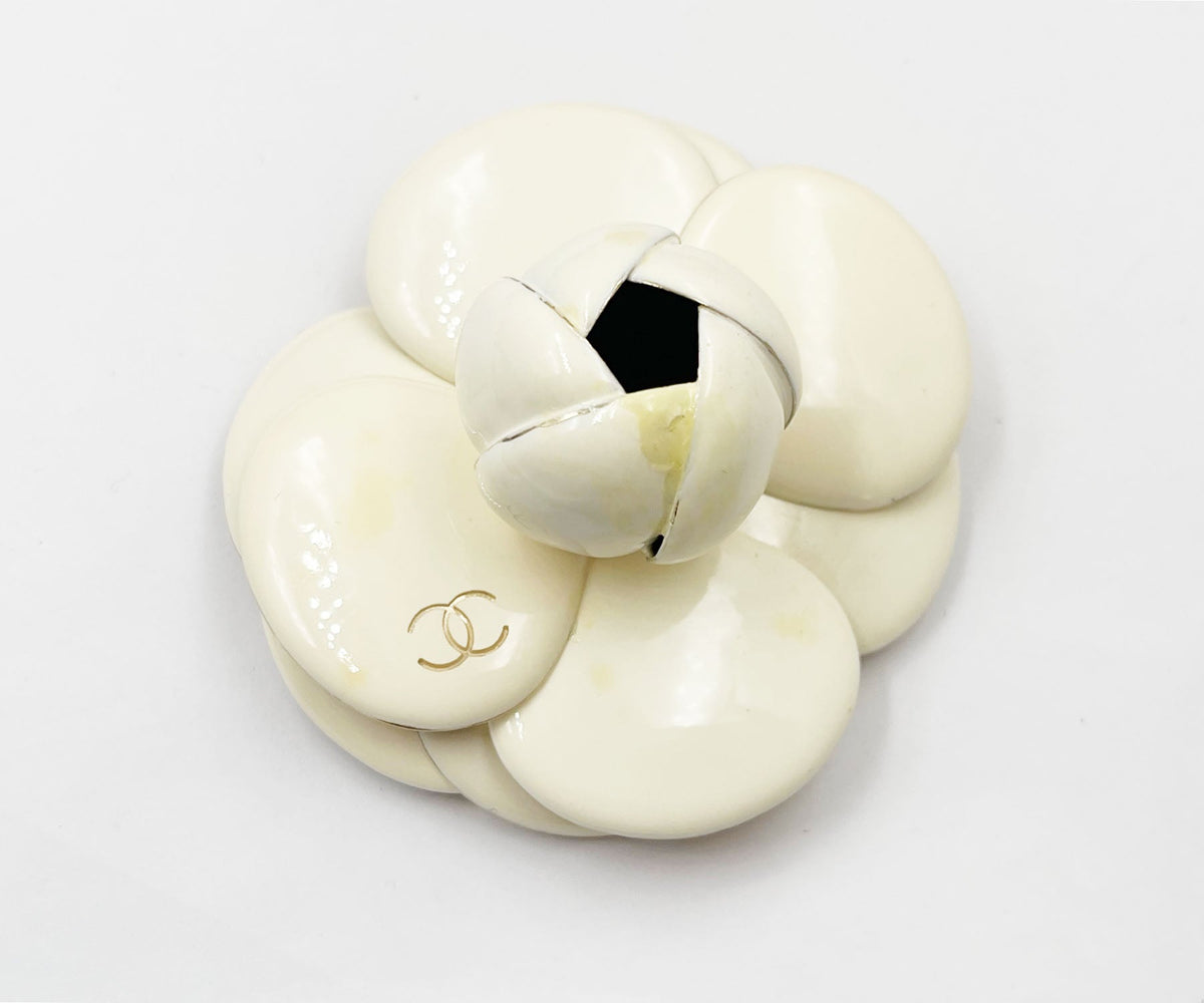 Top Quality Chanel Gold CC Ivory Camellia Large Brooch