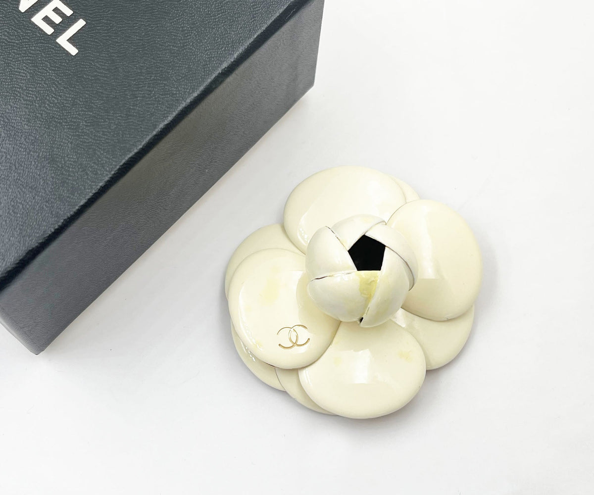 Top Quality Chanel Gold CC Ivory Camellia Large Brooch