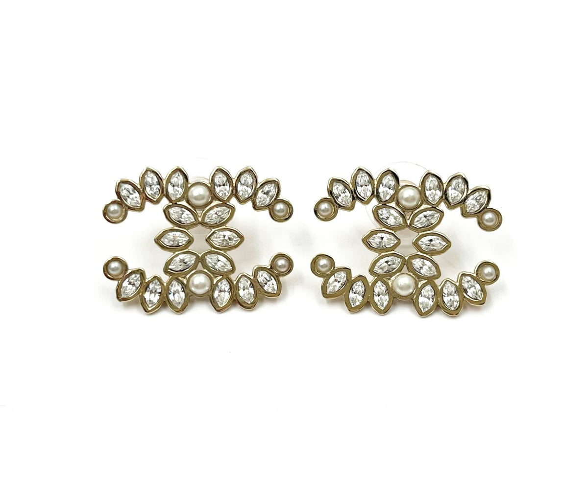Top Quality Chanel Gold CC Marquise Crystal Large Piercing Earrings