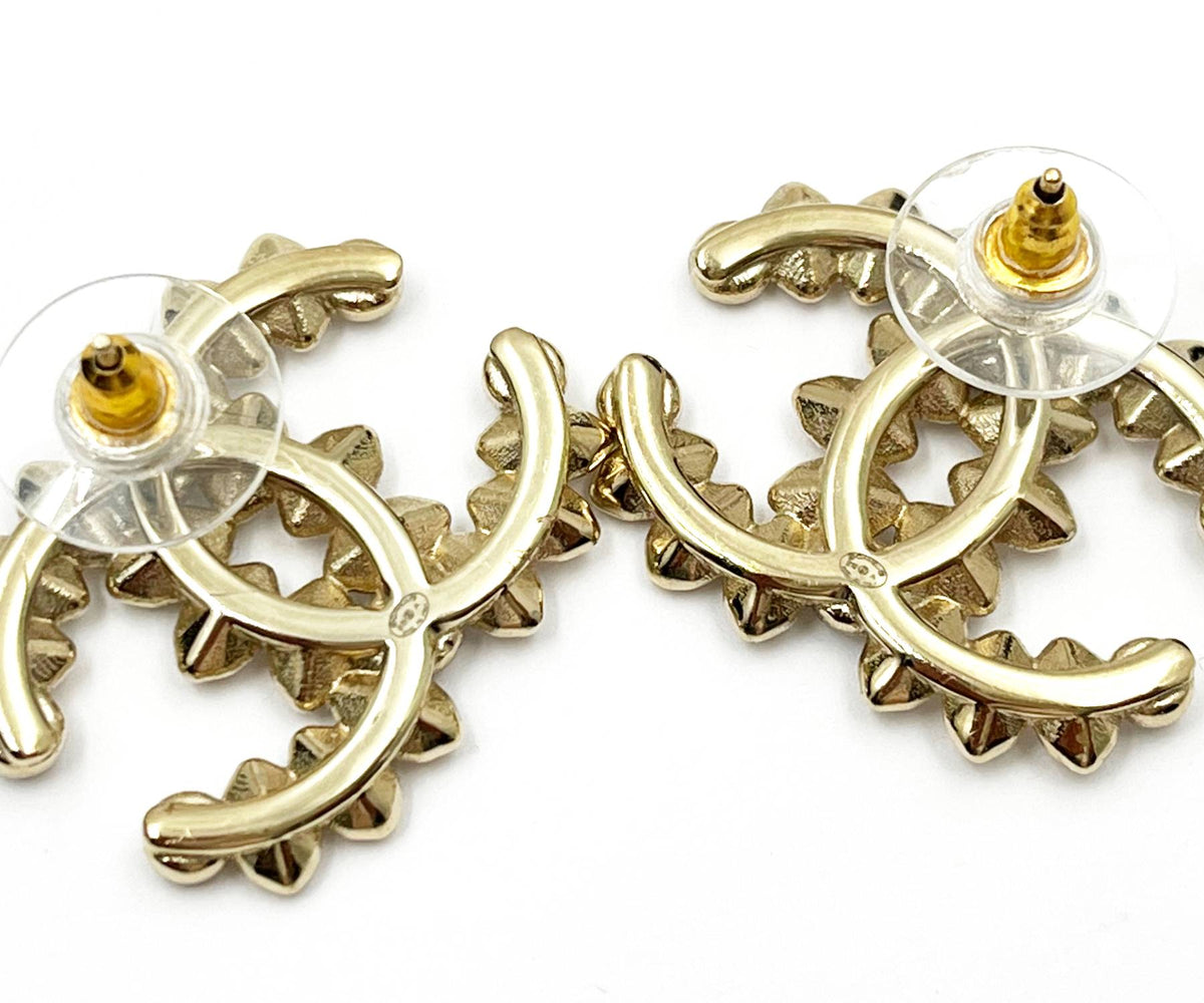 Top Quality Chanel Gold CC Marquise Crystal Large Piercing Earrings