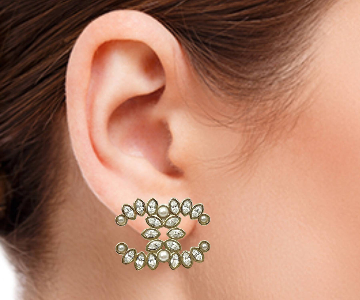 Top Quality Chanel Gold CC Marquise Crystal Large Piercing Earrings