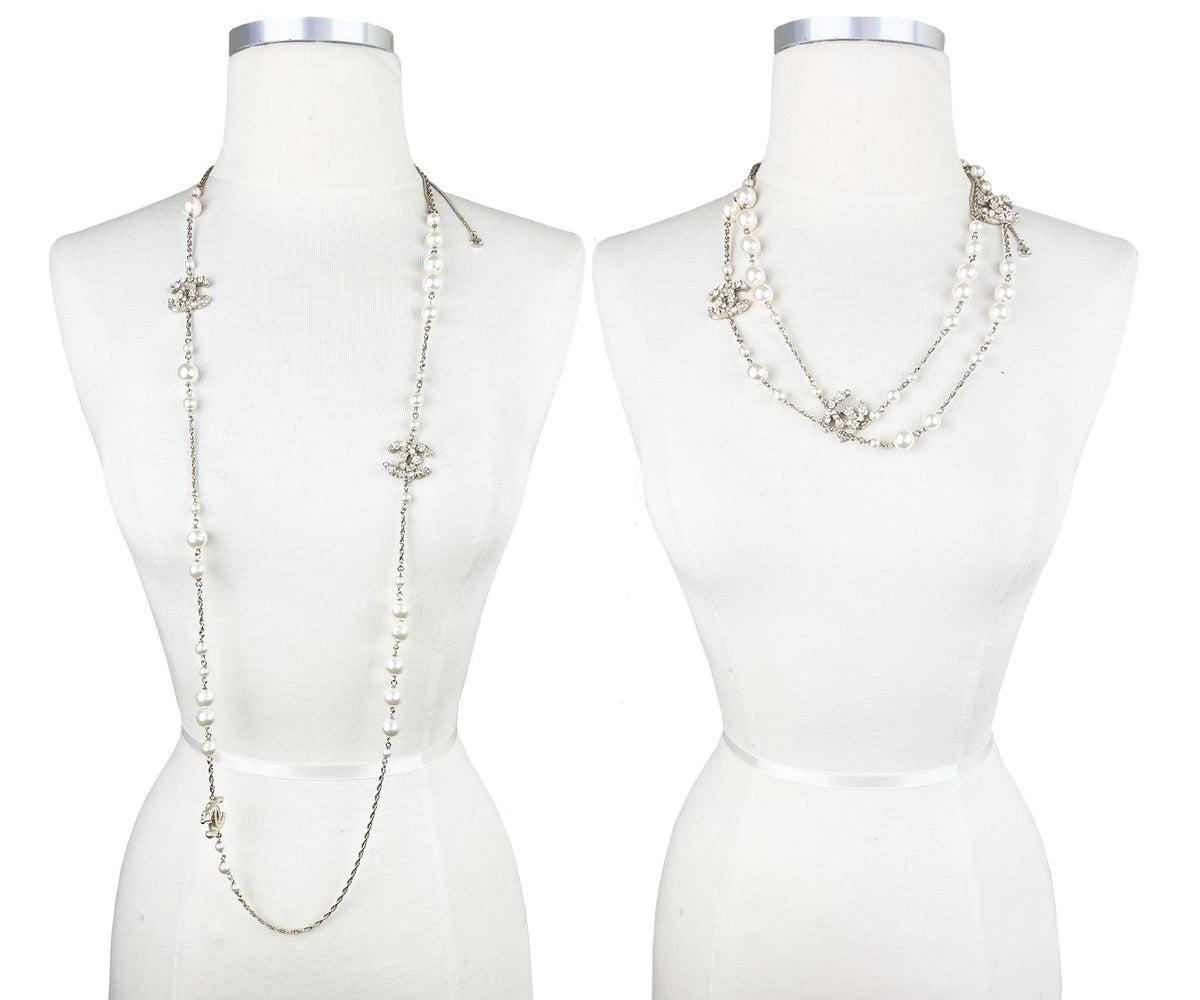 Top Quality Chanel gold CC Pastel Flower Crystal Pearl Long Necklace