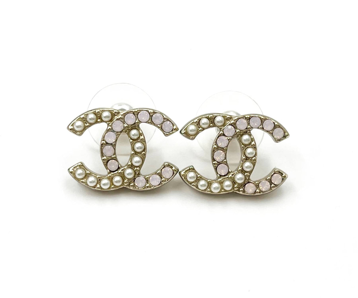 Top Quality Chanel Gold CC Pastel Pink Pearl Piercing Earrings