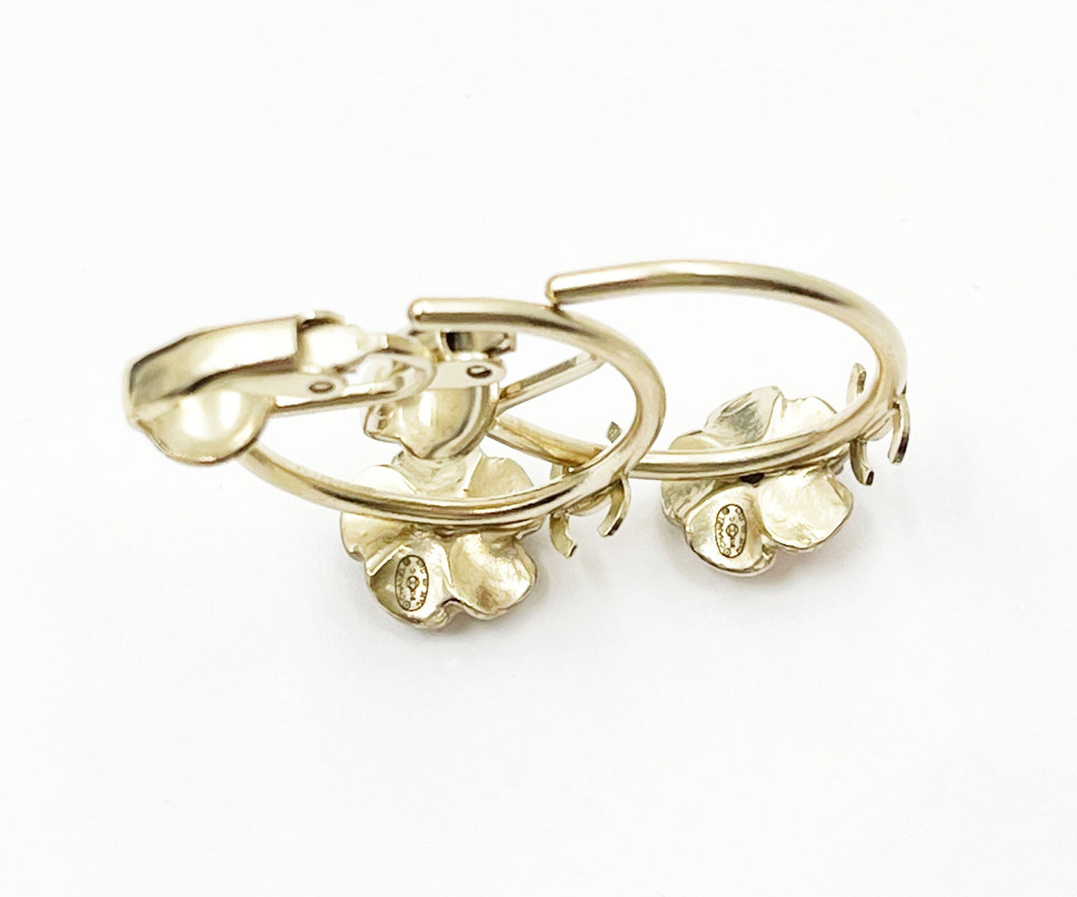 Top Quality Chanel Gold CC Pink Flower Hoop Clip on Earrings