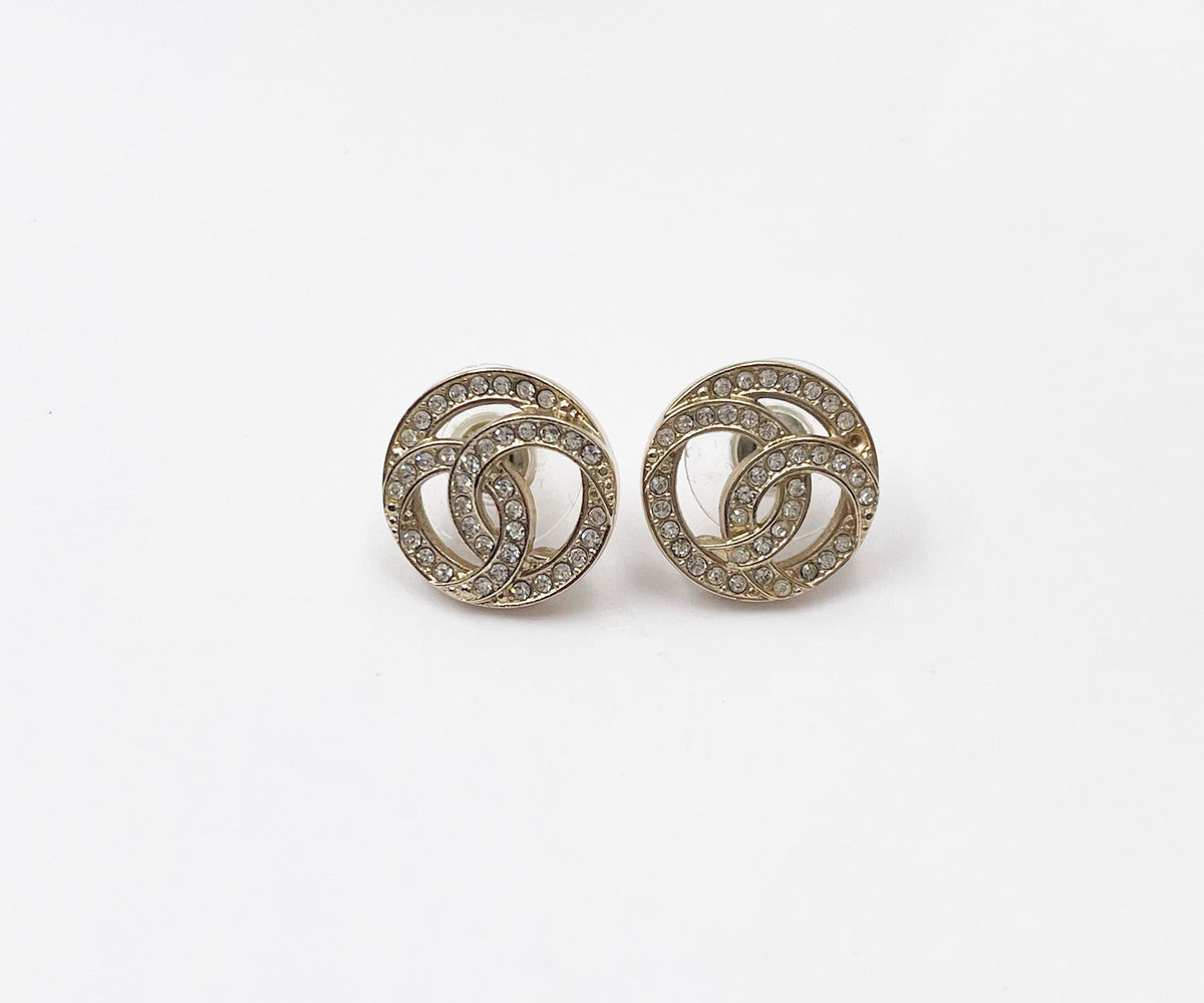 Top Quality Chanel Gold CC Round Crystal Piercing Earrings