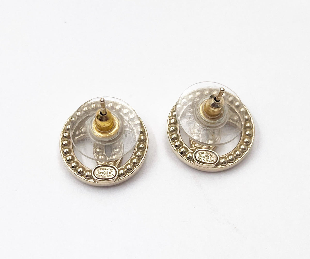 Top Quality Chanel Gold CC Round Crystal Piercing Earrings