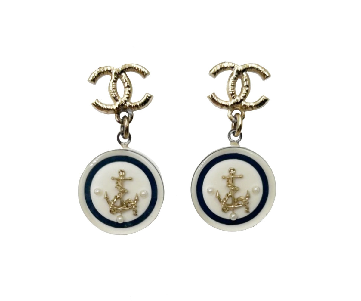 Top Quality Chanel Gold CC Sailing Dangle Piercing Earrings