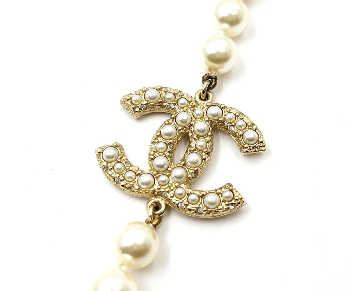 Top Quality Chanel Gold CC Scatter Pearl Pearl Long Necklace 100 yr Anniversary