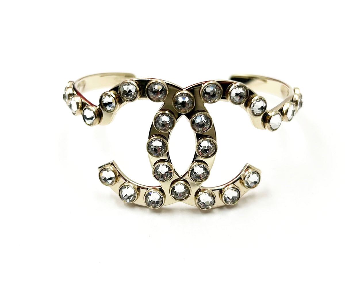 Top Quality Chanel Gold CC Solitaire Crystal Cuff Bracelet
