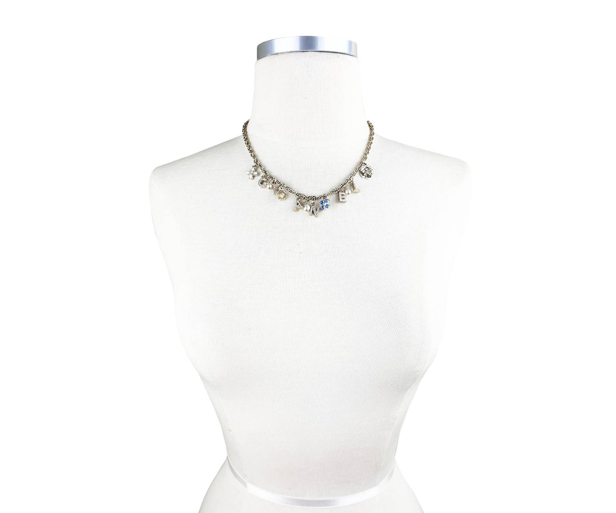 Top Quality Chanel Gold Letter Crystal Flower Pendants Chain Necklace