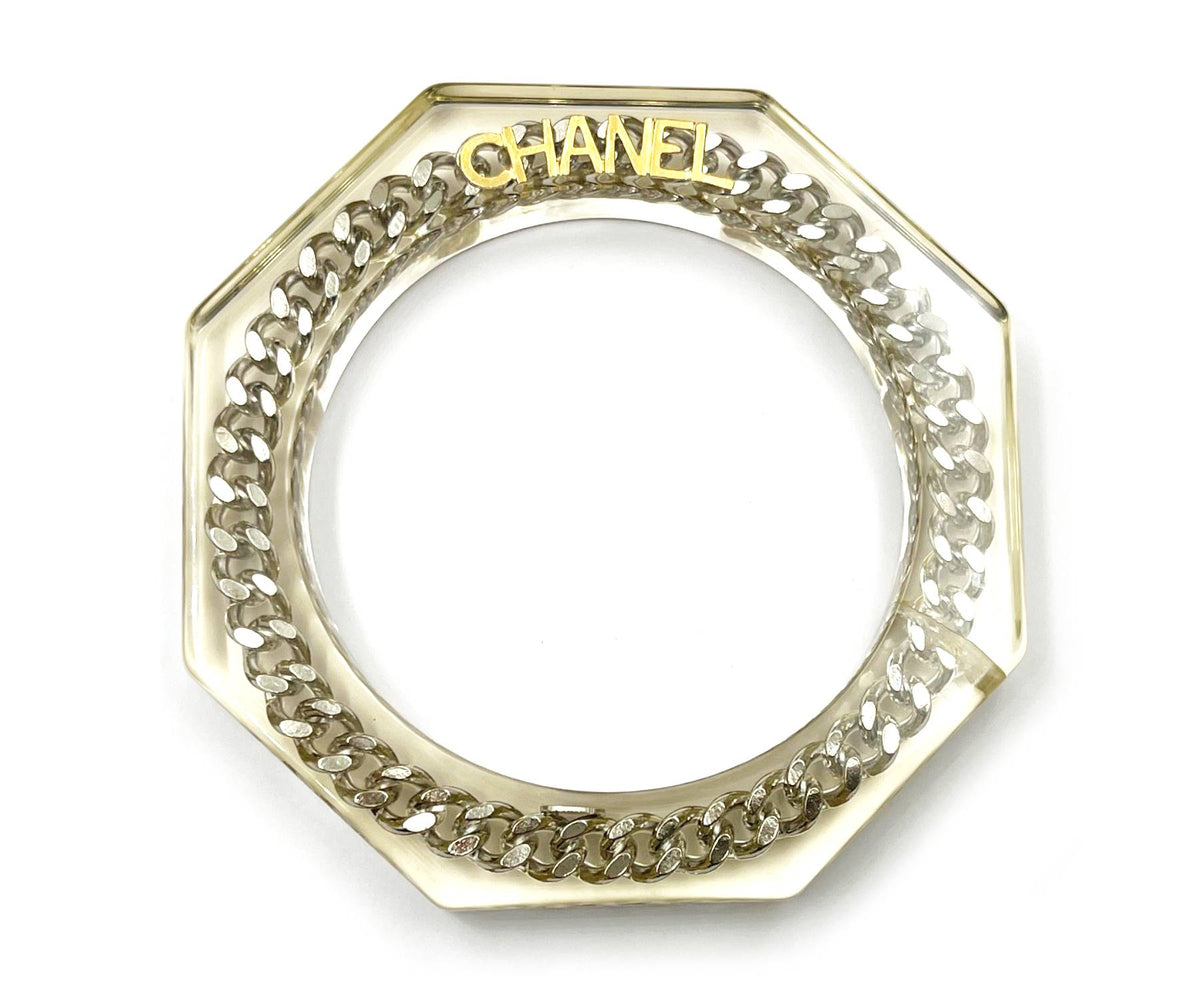 Top Quality Chanel Gold Silver Chain Resin Cuff Bangle Bracelet