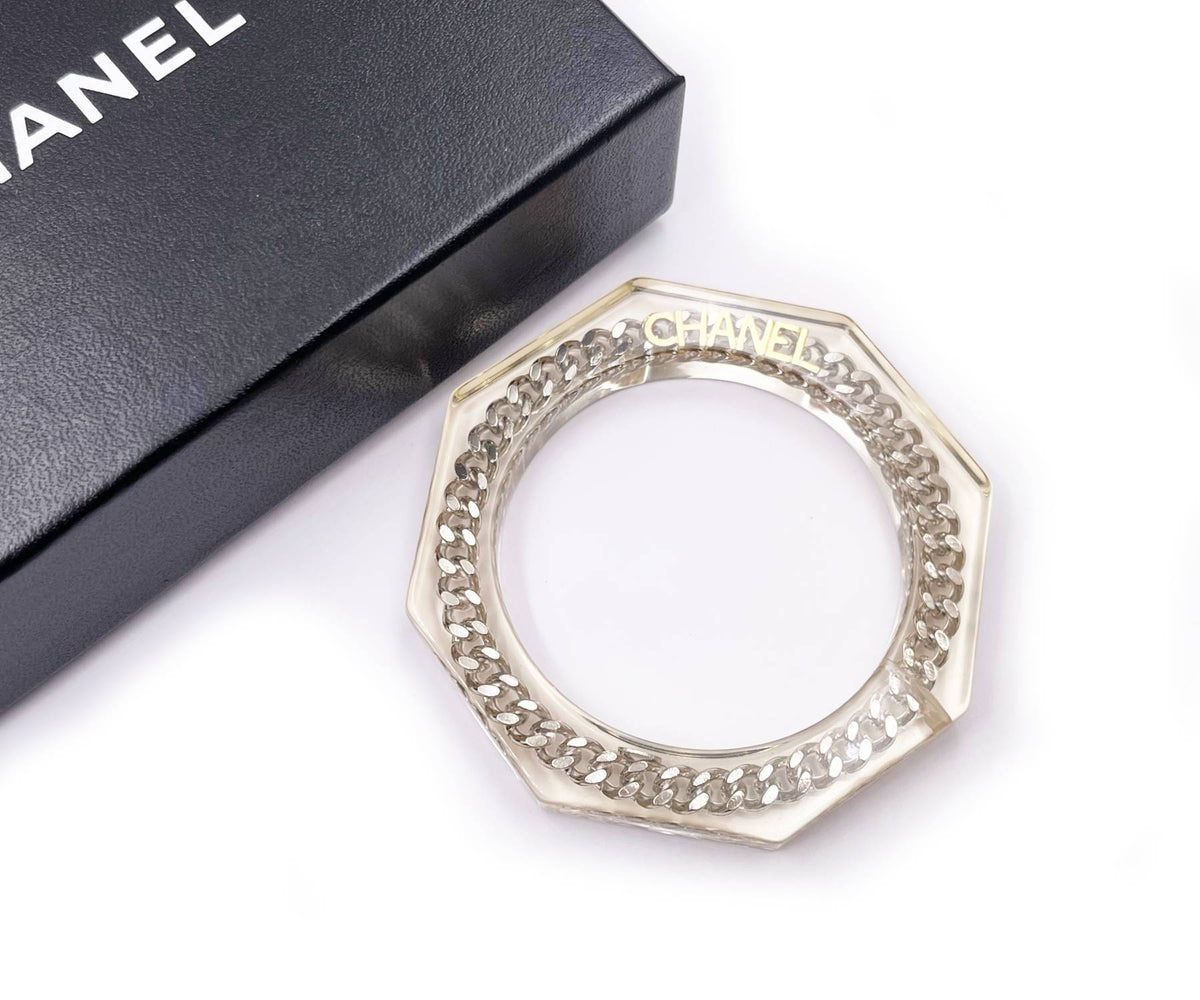 Top Quality Chanel Gold Silver Chain Resin Cuff Bangle Bracelet