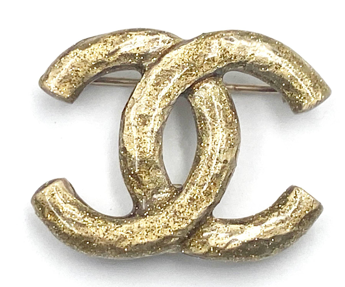 Top Quality Chanel Gold CC Glitter Pendant Small Brooch