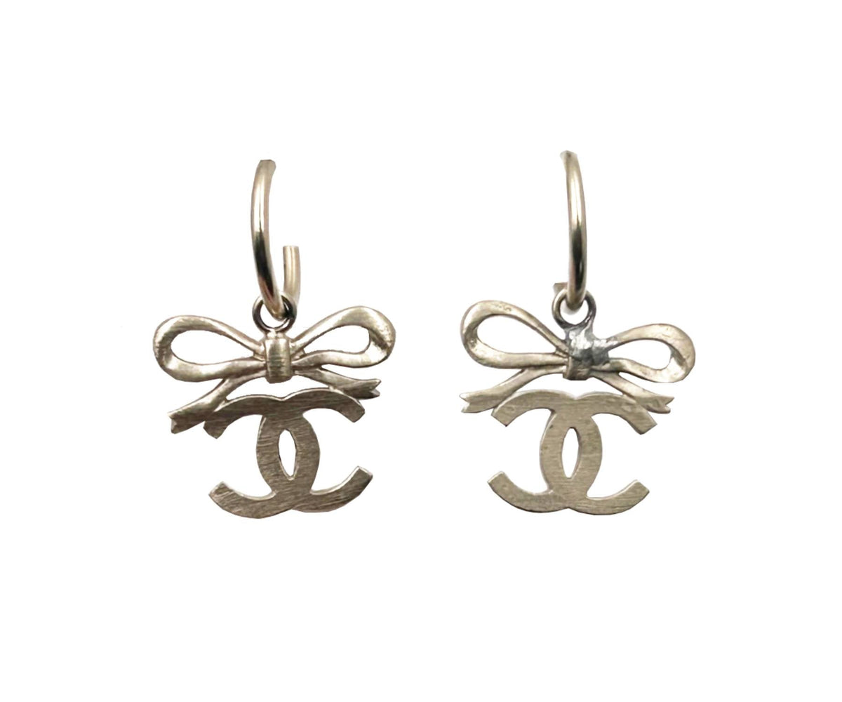 Top Quality Chanel Lt Gold Ribbon Bow CC Hoop Earrings