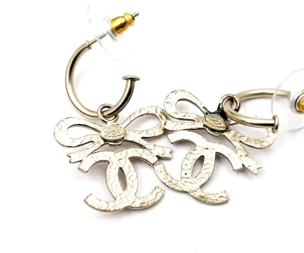Top Quality Chanel Lt Gold Ribbon Bow CC Hoop Earrings