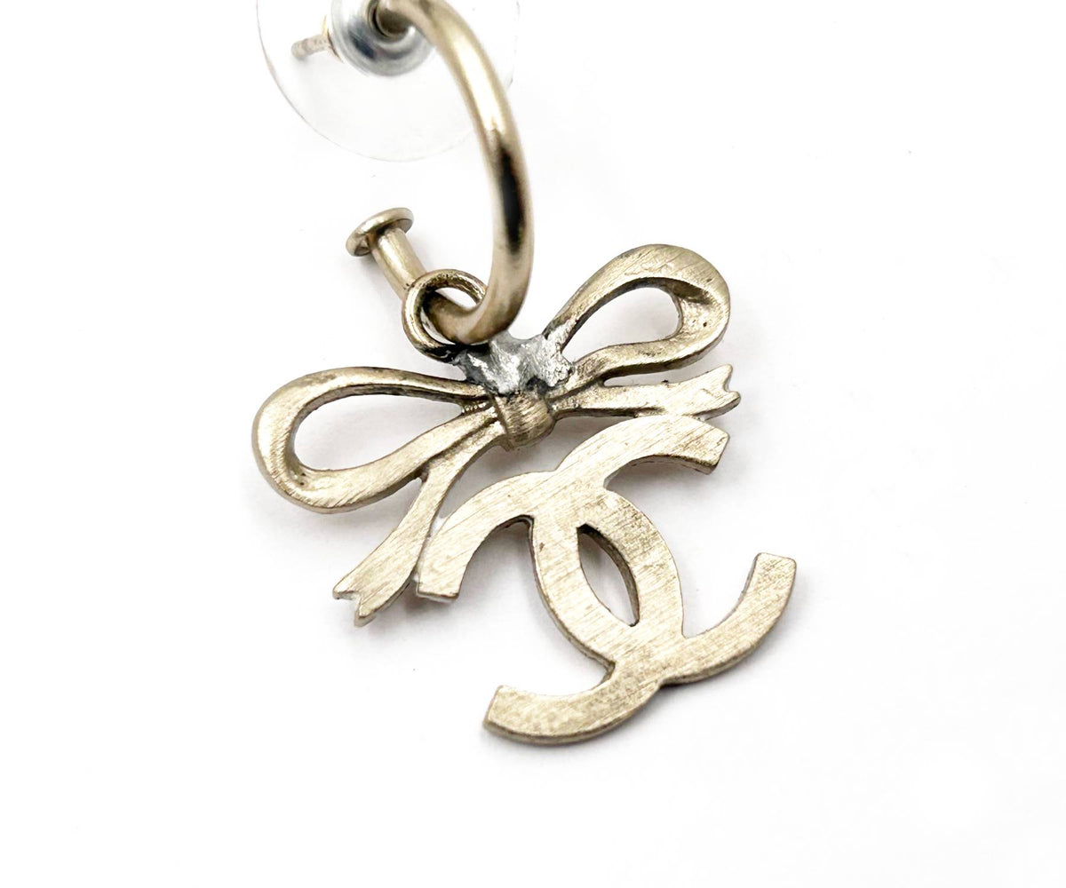 Top Quality Chanel Lt Gold Ribbon Bow CC Hoop Earrings