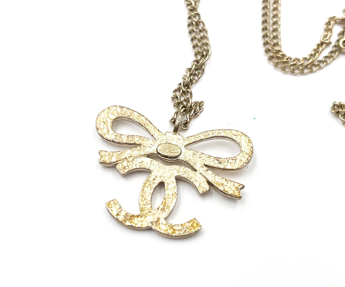Top Quality Chanel Light Gold Ribbon Bow CC Necklace