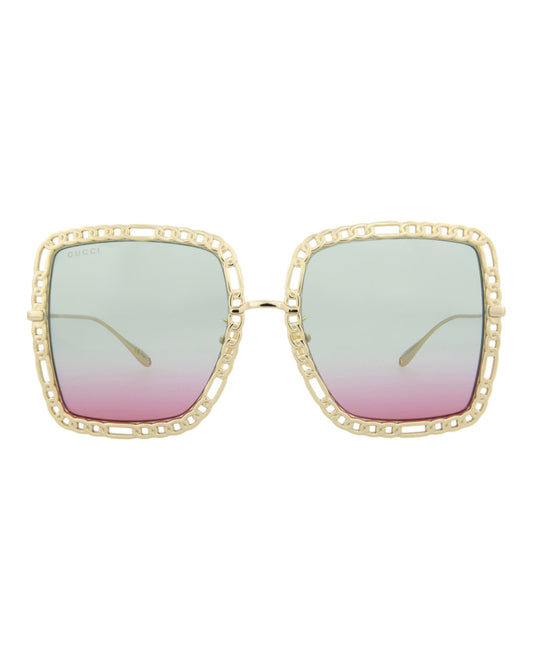 Gucci Womens Square/Rectangle Gold Gold Light Blue Fashion Designer Eyewear