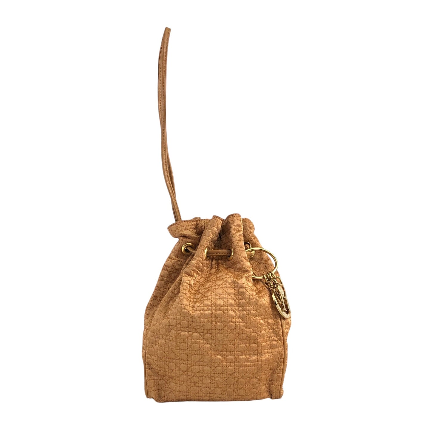 Christian Dior Cannage Logo Charm Drawstring Small Handbag Beige Vintage 8d6rbt