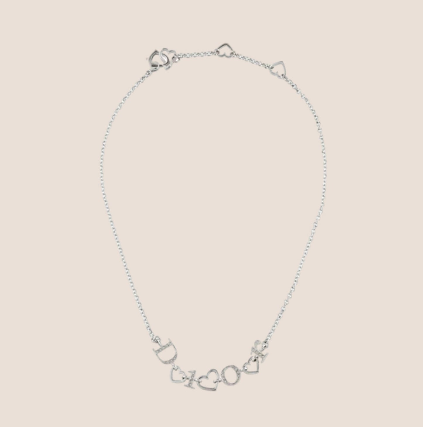 CHRISTIAN DIOR SILVER HEART LOGO NECKLACE