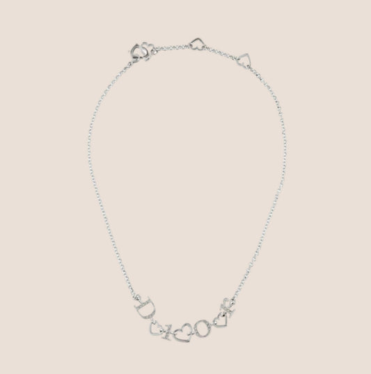 CHRISTIAN DIOR SILVER HEART LOGO NECKLACE