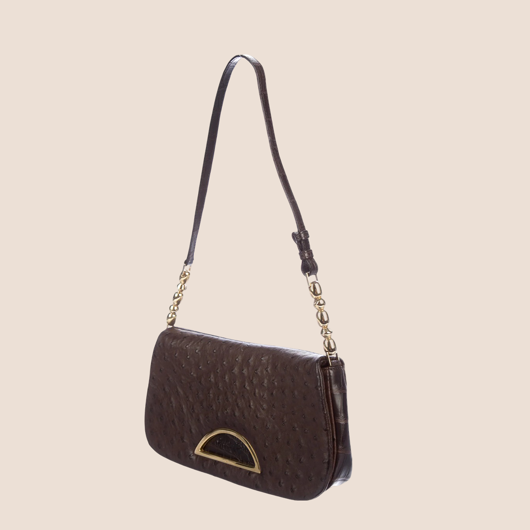 CHRISTIAN DIOR 2000 BROWN OSTRICH & CROCODILE MALICE BAG