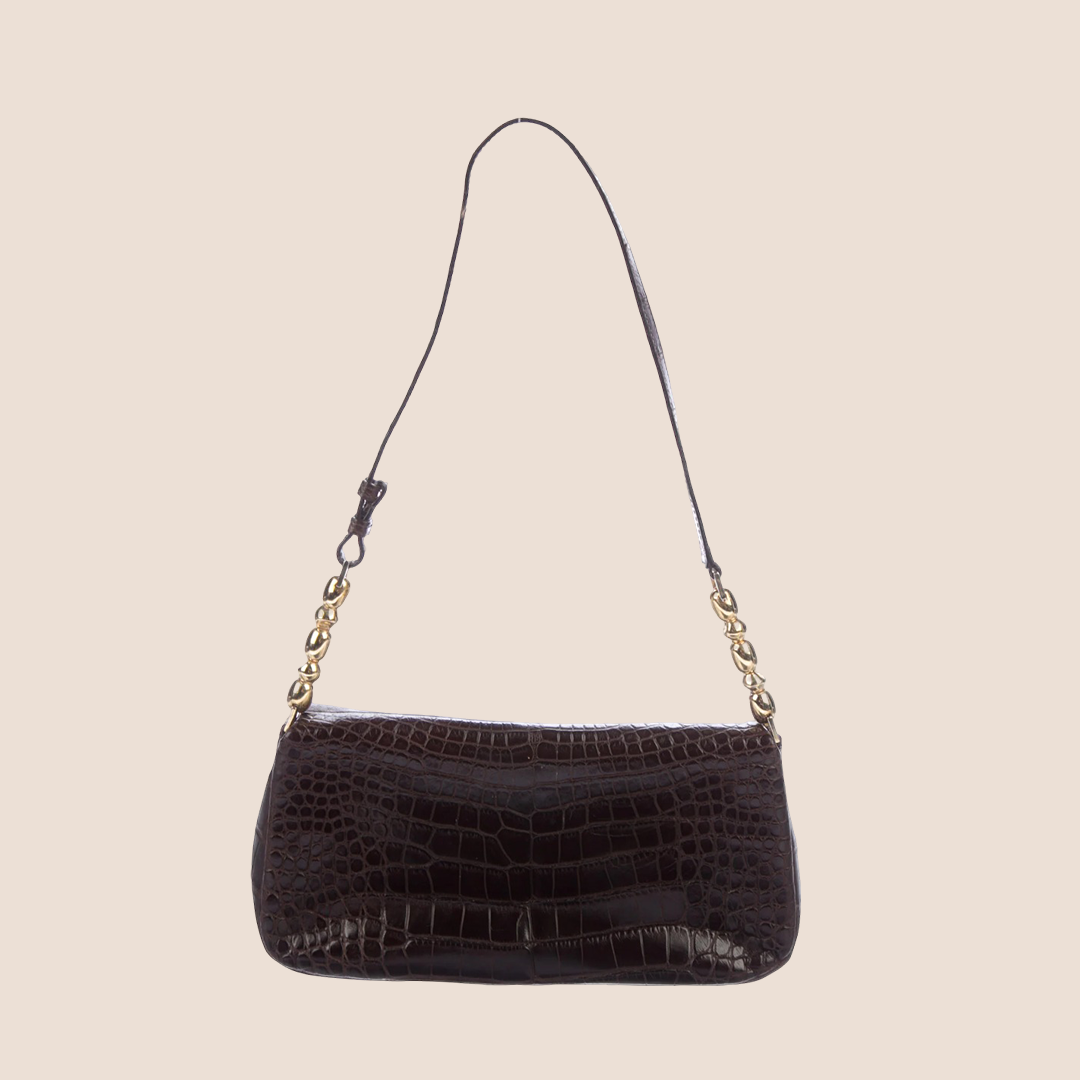 CHRISTIAN DIOR 2000 BROWN OSTRICH & CROCODILE MALICE BAG
