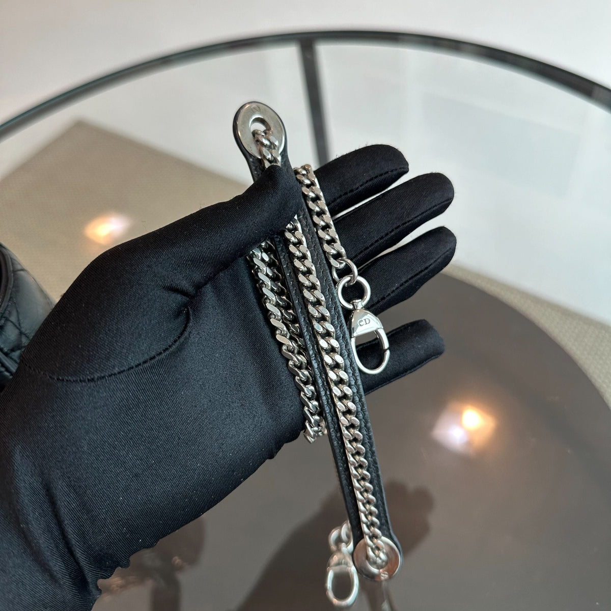 *Glazed calfskin, Chain version* Lady Mini Glazed Calfskin Chain Black SHW