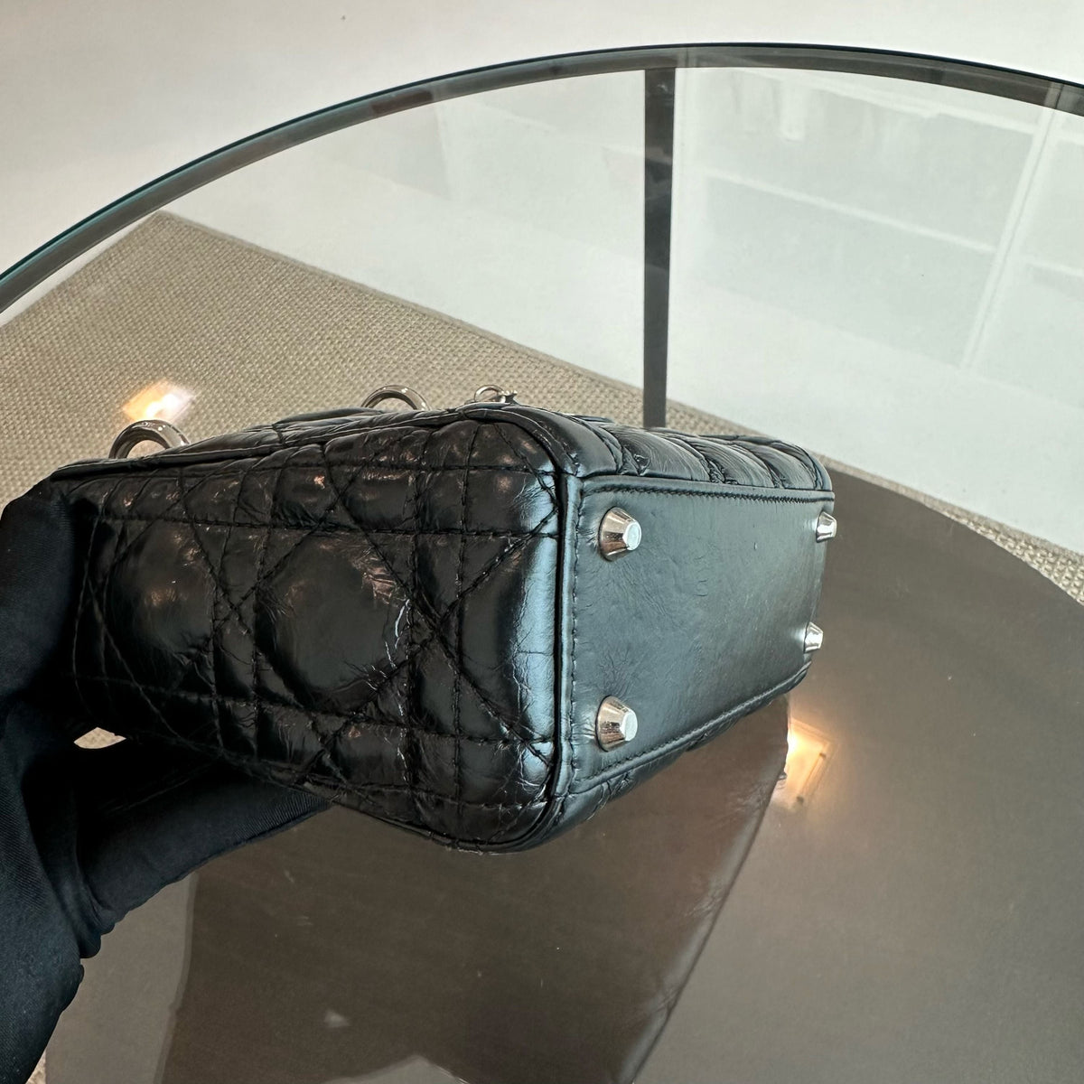 *Glazed calfskin, Chain version* Lady Mini Glazed Calfskin Chain Black SHW