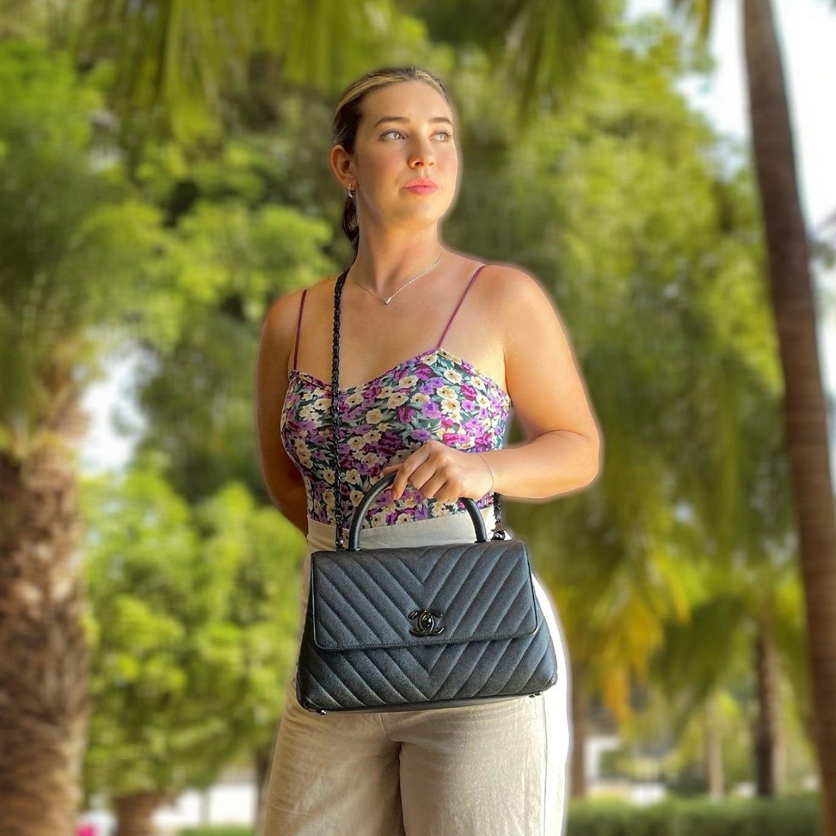 Chanel Medium Chevron So Black Coco Handle Bag