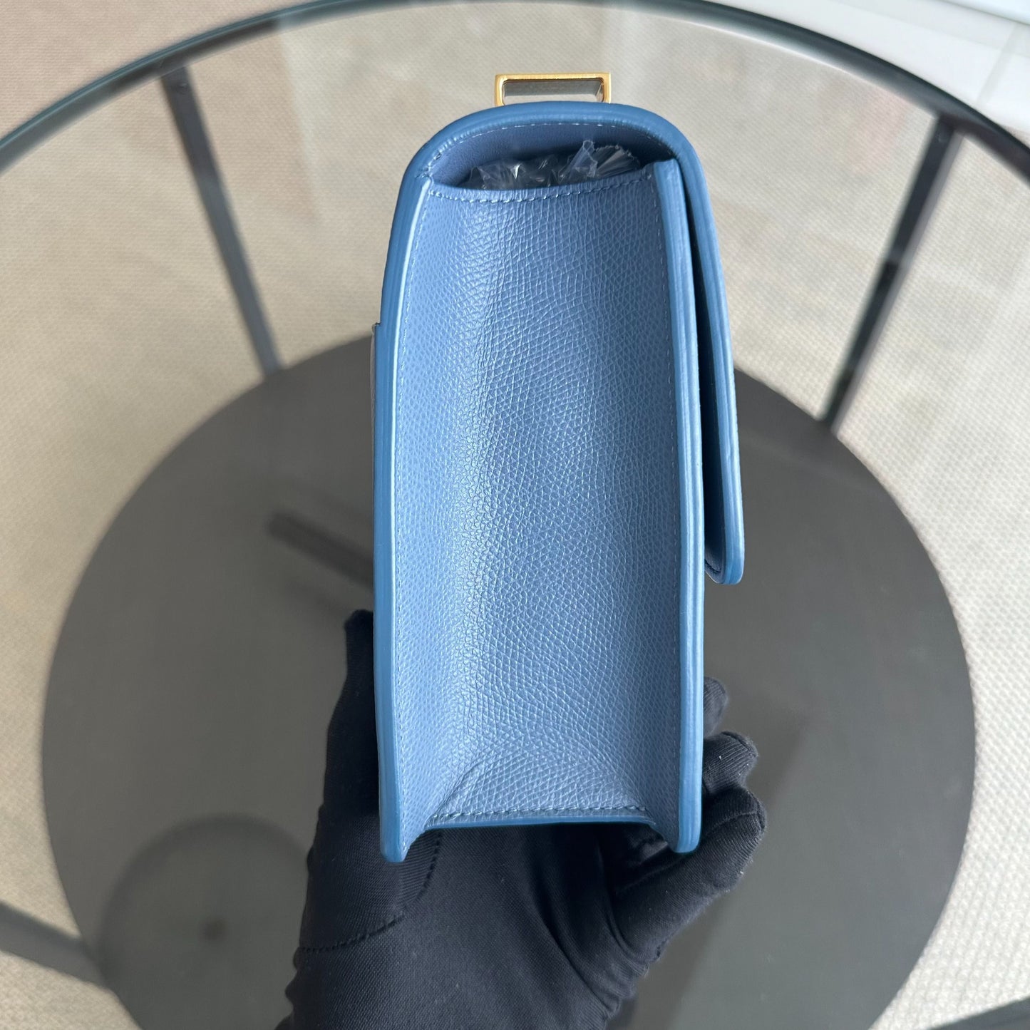 *Grained Calf* Montainge 30 Grained Calfskin Medium Blue Shoulder Bag GHW