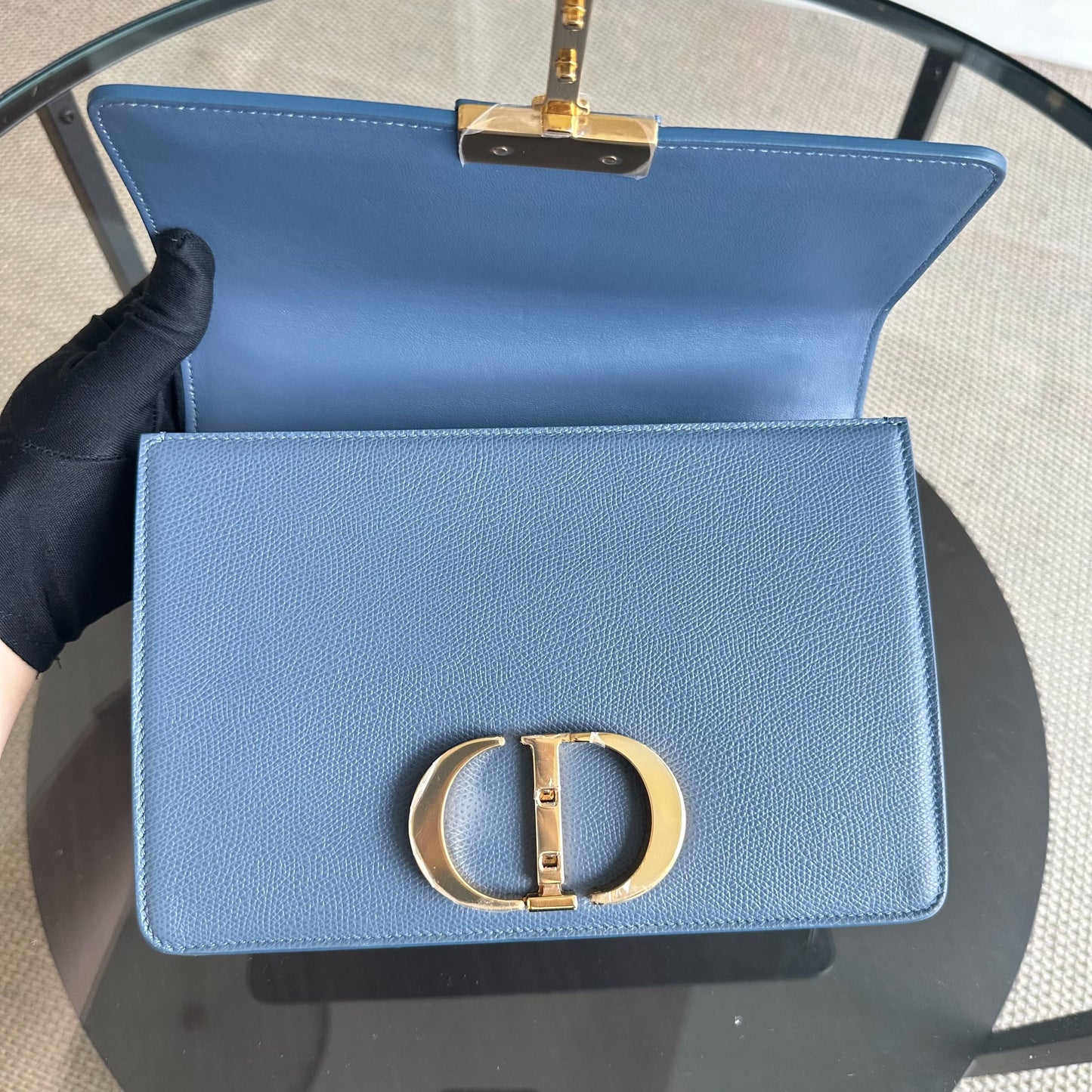 *Grained Calf* Montainge 30 Grained Calfskin Medium Blue Shoulder Bag GHW