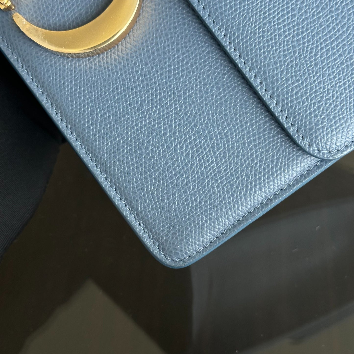 *Grained Calf* Montainge 30 Grained Calfskin Medium Blue Shoulder Bag GHW