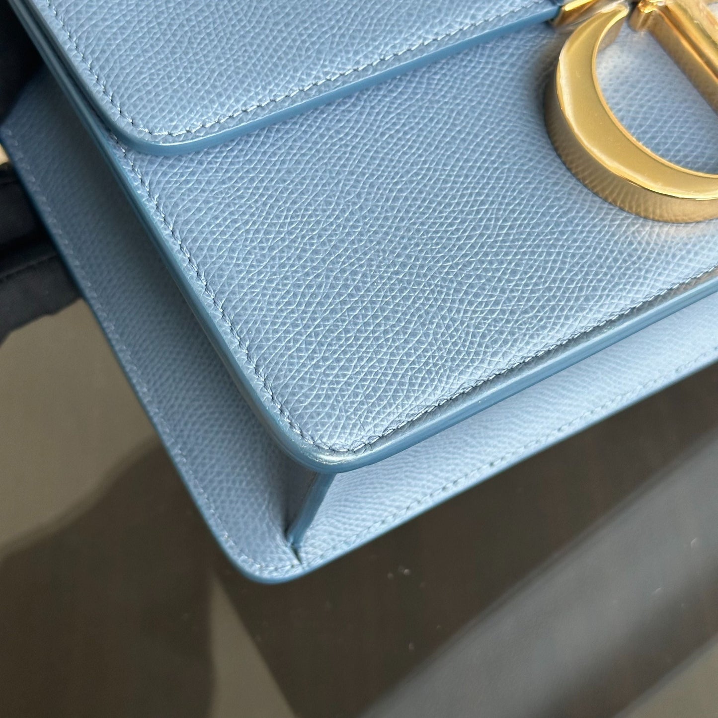 *Grained Calf* Montainge 30 Grained Calfskin Medium Blue Shoulder Bag GHW