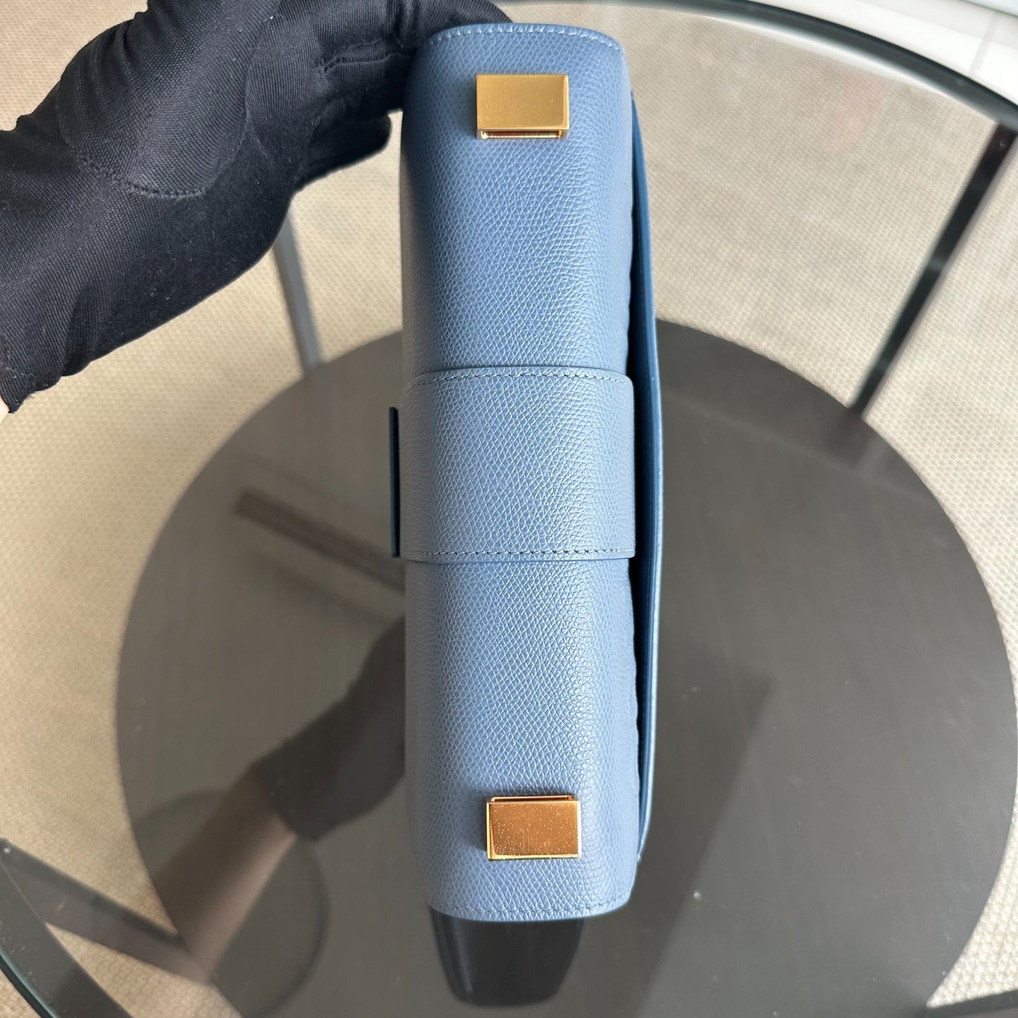 *Grained Calf* Montainge 30 Grained Calfskin Medium Blue Shoulder Bag GHW