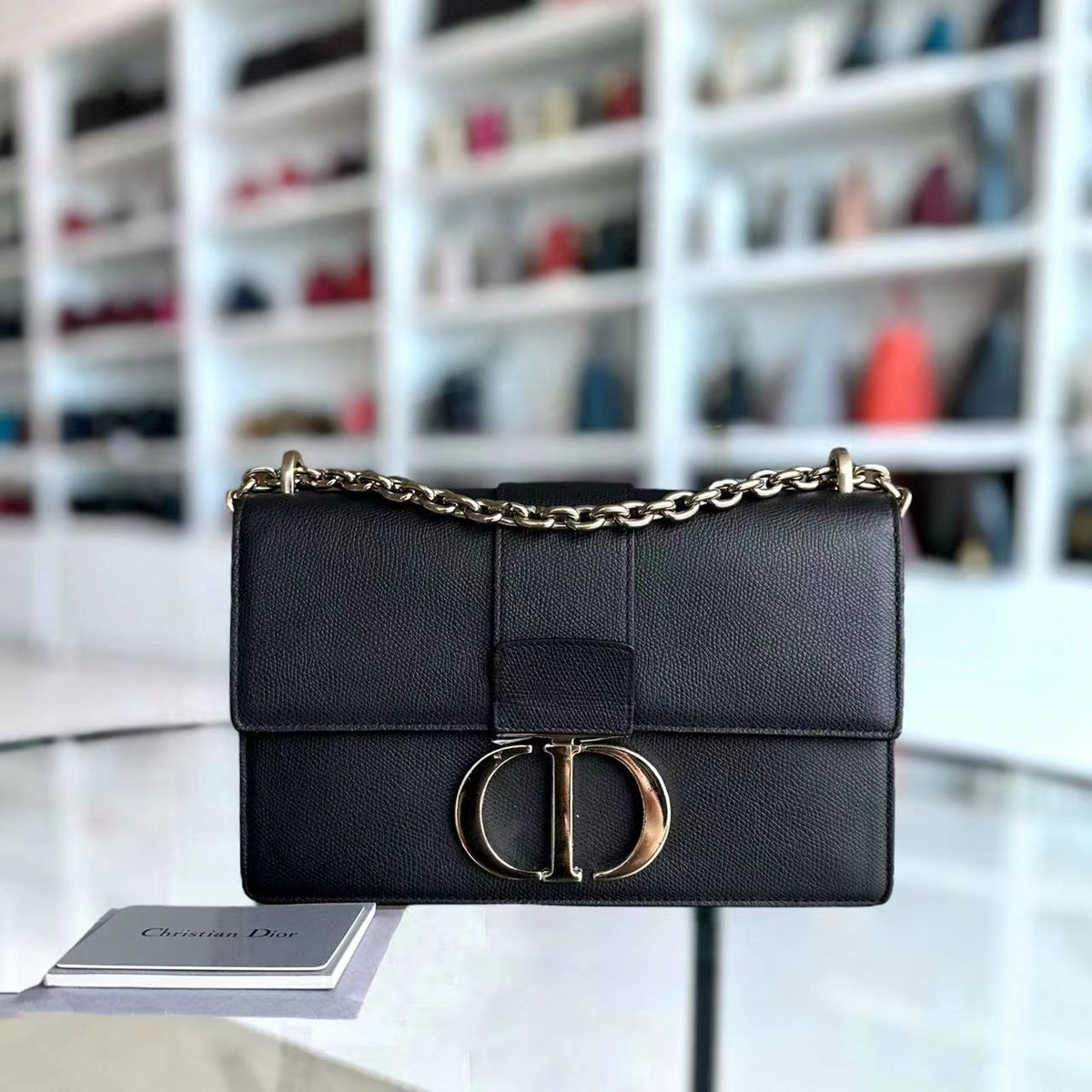*Grained Calfskin* East West Montaigne 30 Grained Calfskin Black Golden Hardware