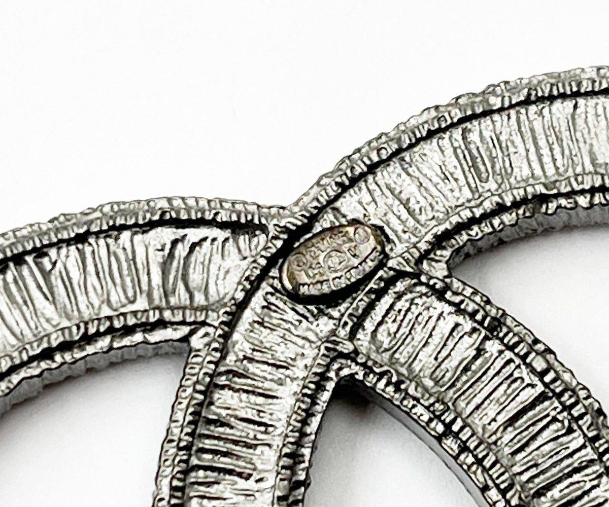 Top Quality Chanel Grey Enamel CC Corner Crystals Large Brooch