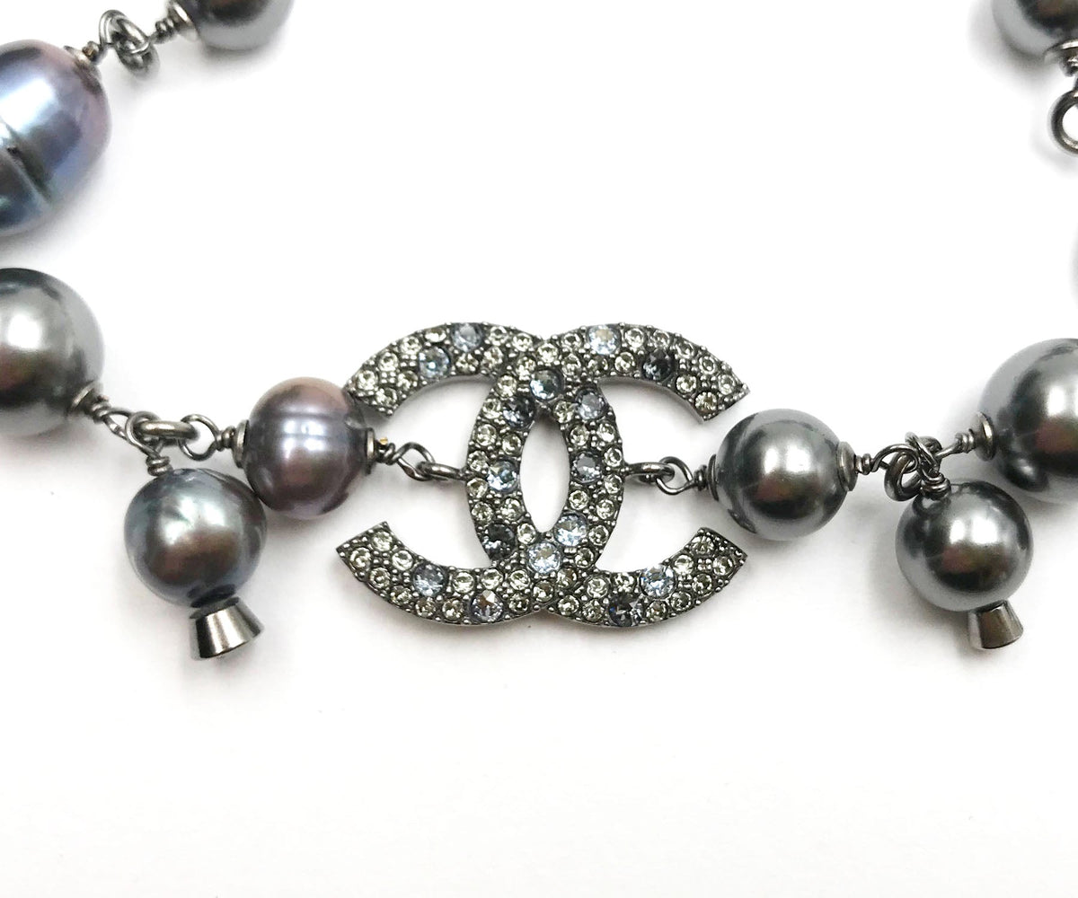 Top Quality Chanel Grey CC Crystal Fresh Water Bracelet
