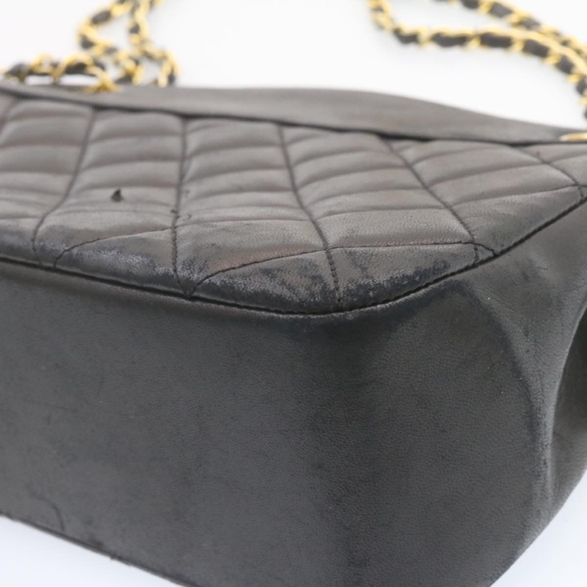 Top Quality Chanel Lamb Skin Matelasse Chain Shoulder Bag Black CC Auth am1201gA