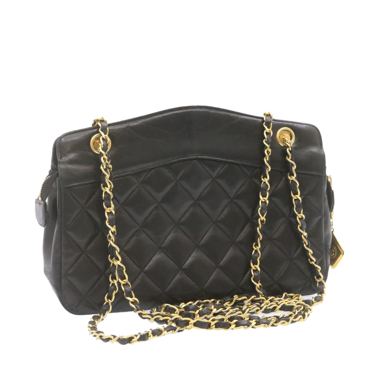 Top Quality Chanel Lamb Skin Matelasse Chain Shoulder Bag Black CC Auth am1201gA