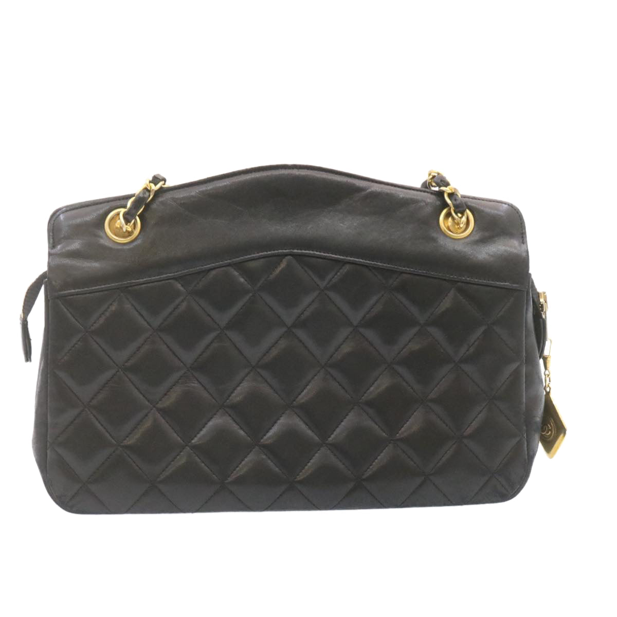 Top Quality Chanel Lamb Skin Matelasse Chain Shoulder Bag Black CC Auth am1201gA