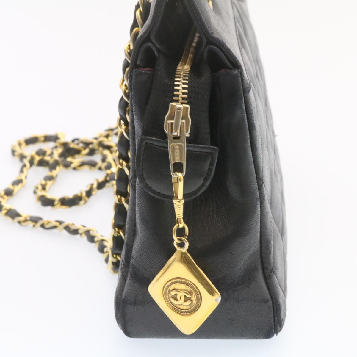 Top Quality Chanel Lamb Skin Matelasse Chain Shoulder Bag Black CC Auth am1201gA
