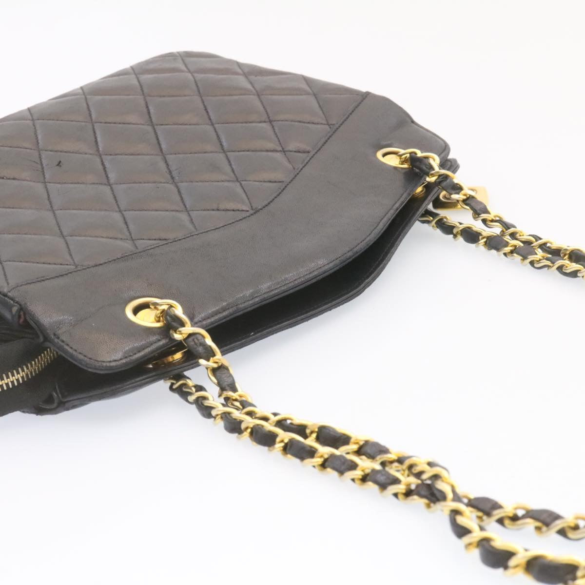 Top Quality Chanel Lamb Skin Matelasse Chain Shoulder Bag Black CC Auth am1201gA