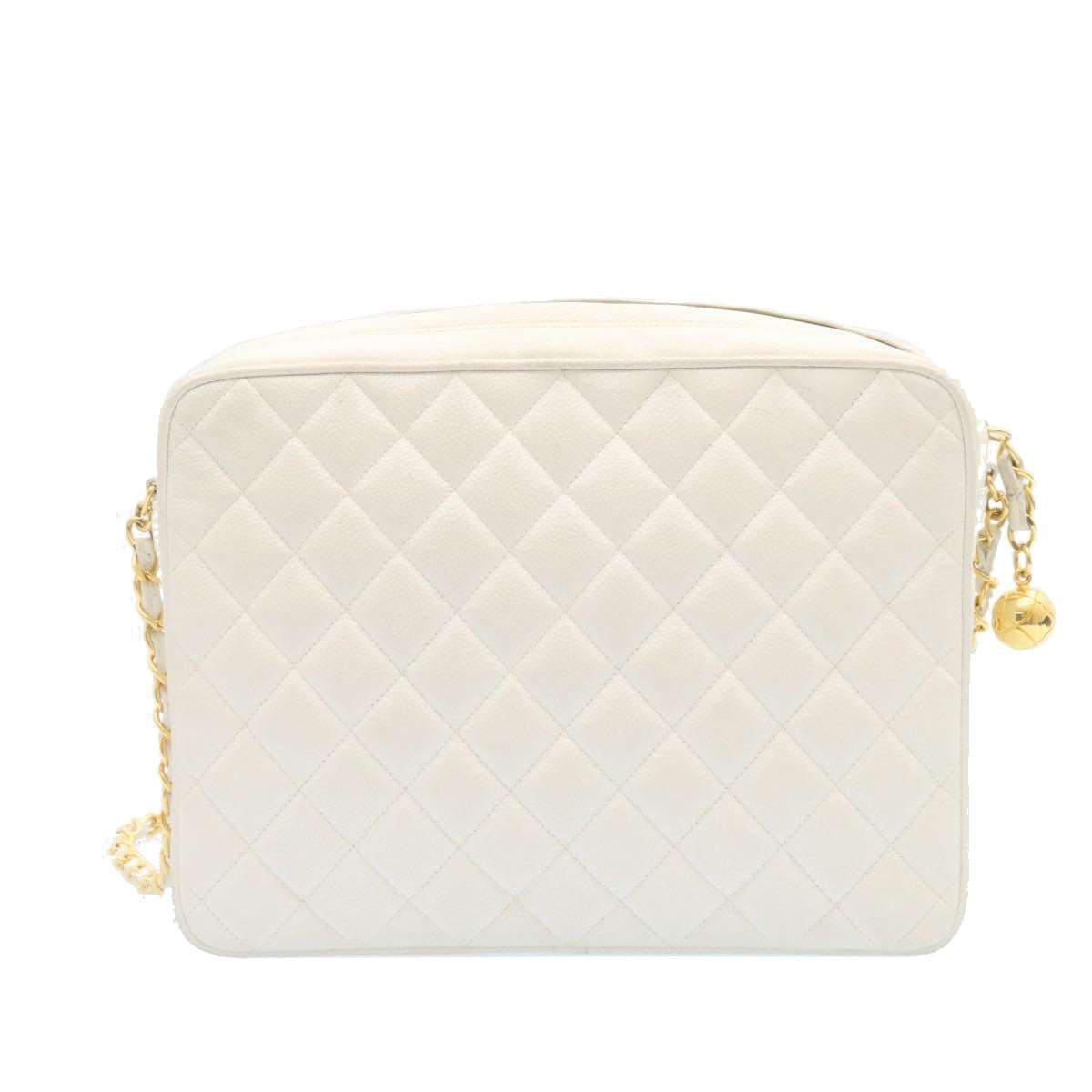 Top Quality Chanel Matelasse Chain Shoulder Bag Caviar Skin Gold White CC Auth am1370gA